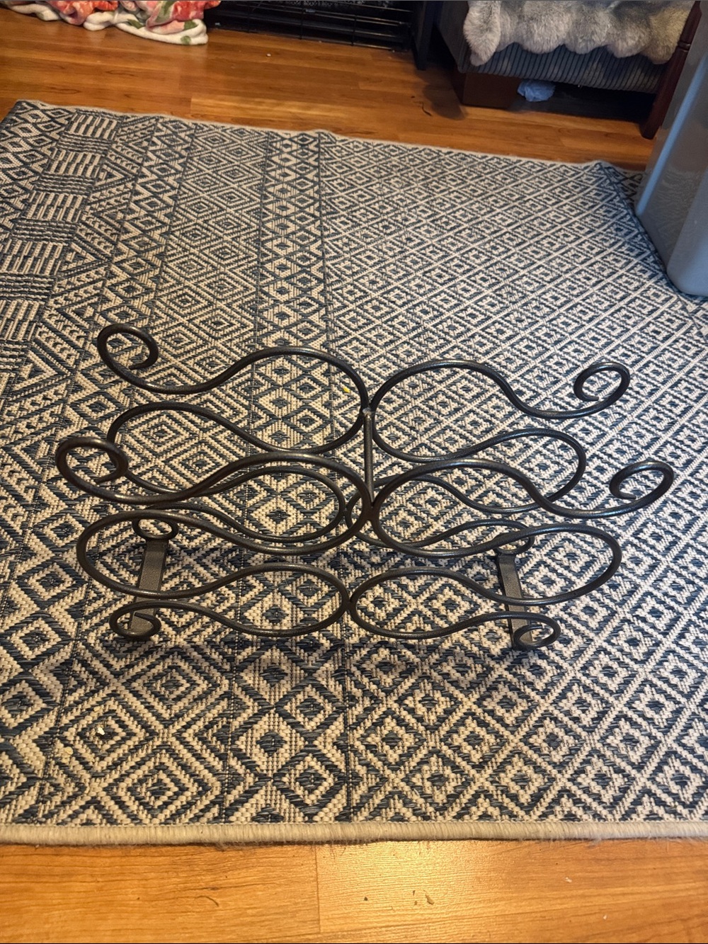 Wrought Iron Wine Rack - Black Scroll Design
